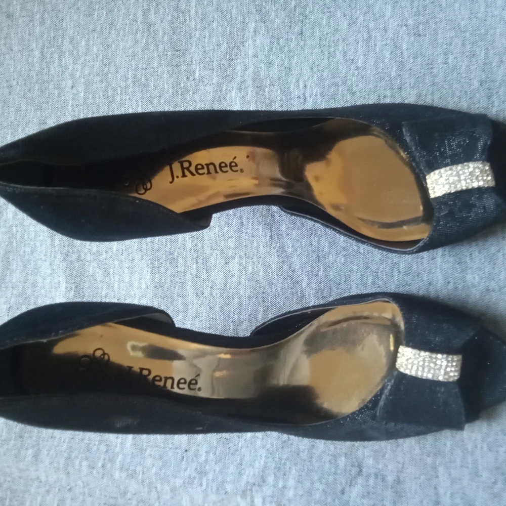 J Renee Black Glitter Peep toe Pump Size 9M - Picture 4 of 4